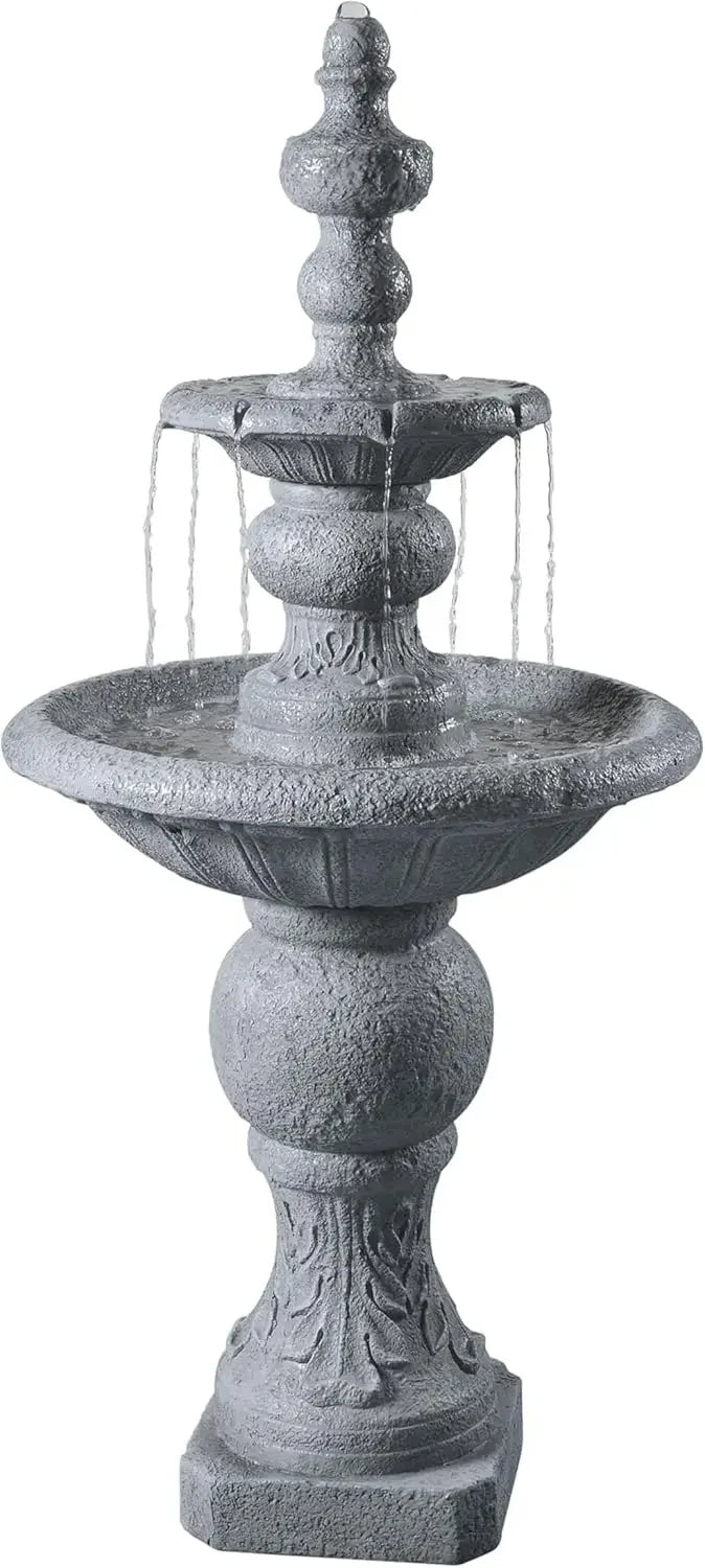 XMSJ Outdoor Two Tier Water Fountain With Icy Stone Texture