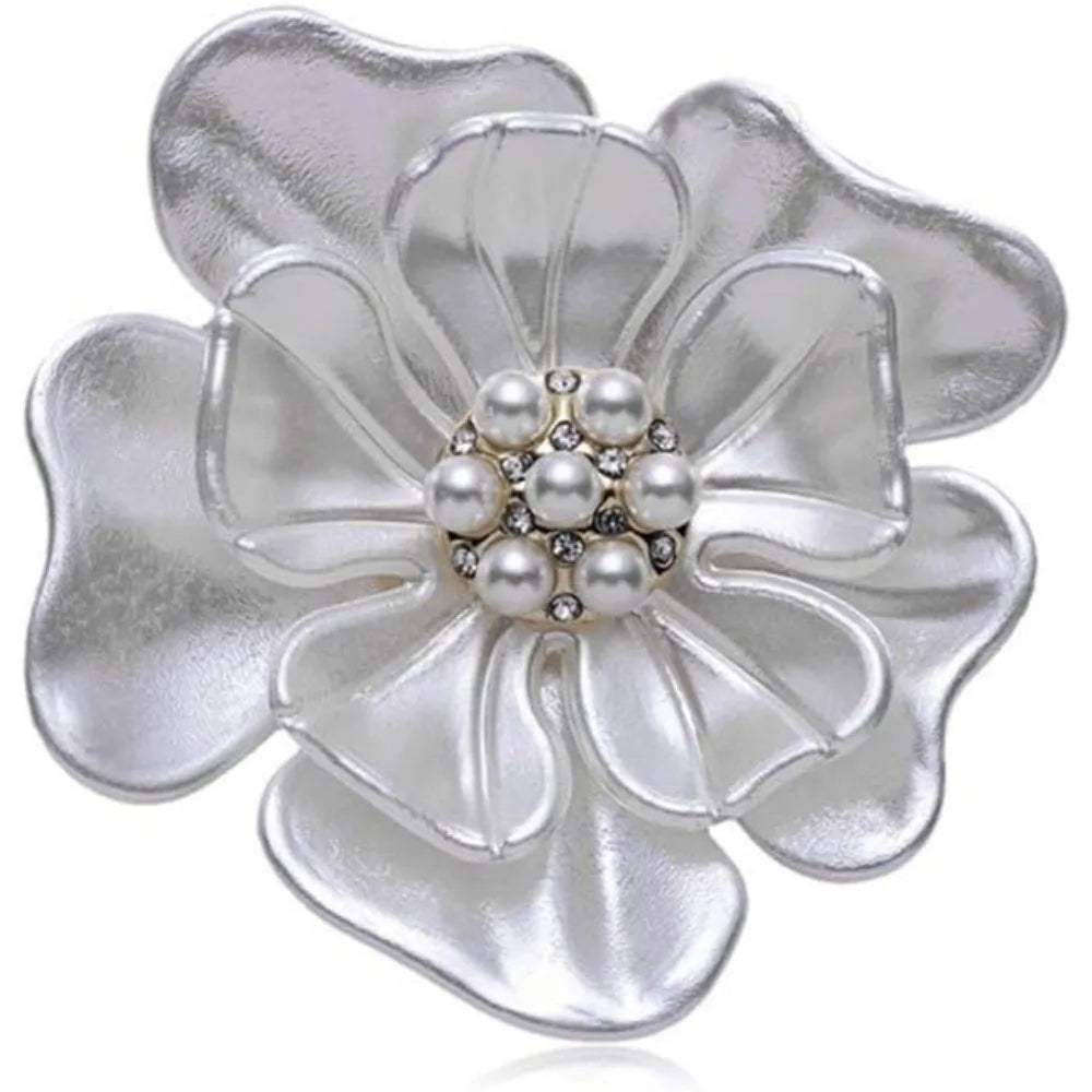 Elegant Plum Blossom Enamel Brooch Pin Gold Plated Flower