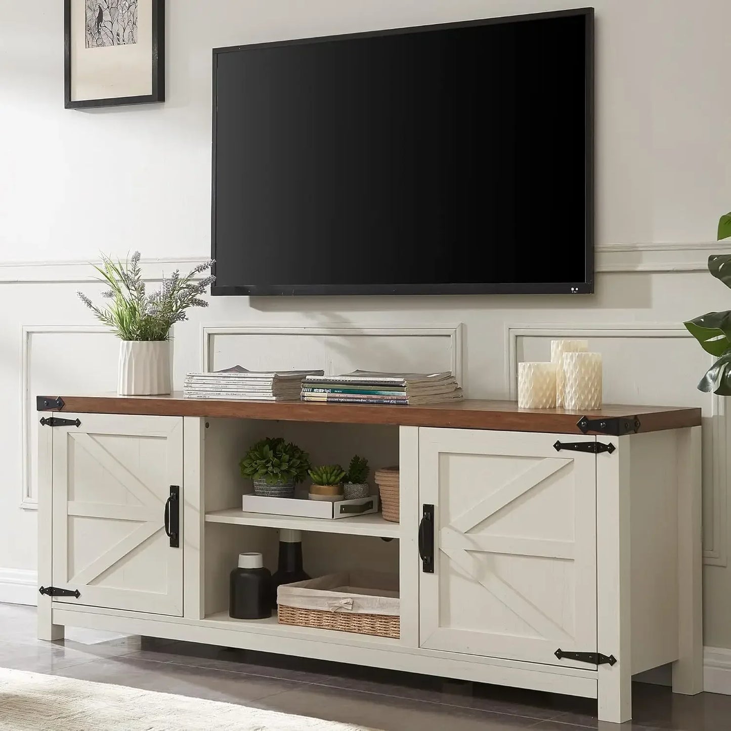Guangbai Farmhouse TV Stand With Storage Cabinets