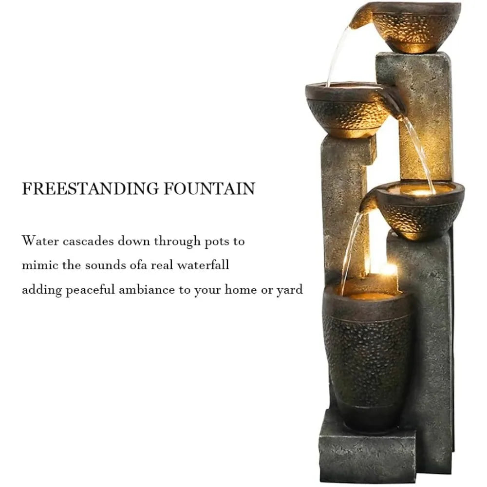Hamiedun Outdoor 4-Tier Resin Garden Water Fountain