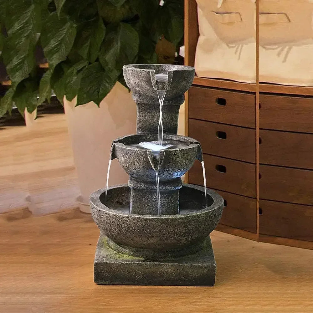 XMSJ Outdoor Waterfall Fountain for Garden with LED Lights