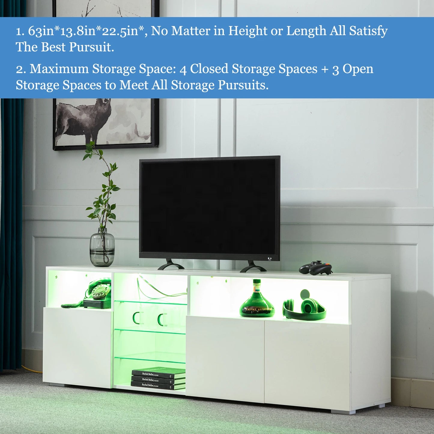 Cheervilla Modern TV Stand High Gloss Adjustable Shelves