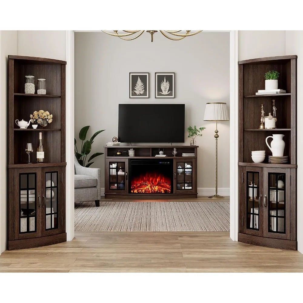 MKDK Curved Fireplace TV Stand with Electric Fireplace