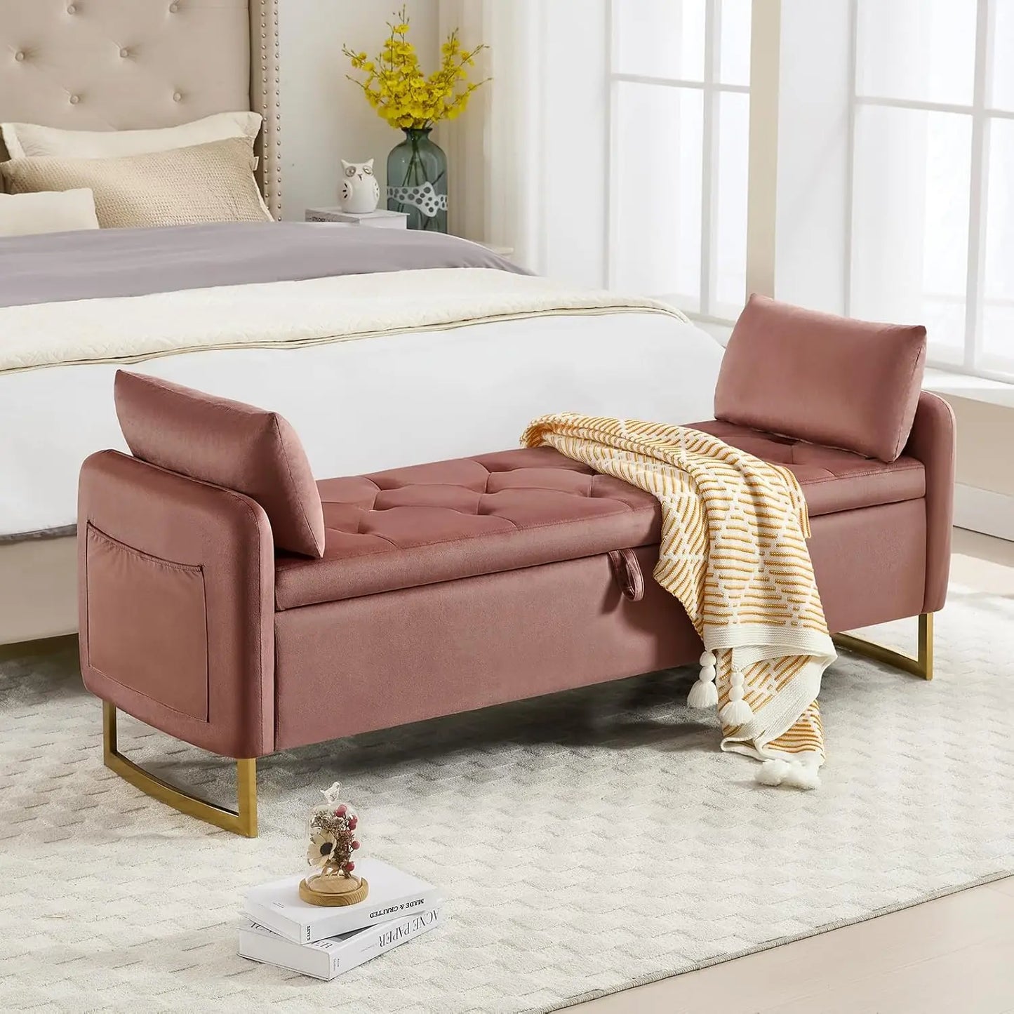 Angduo Velvet Storage Ottoman Bench With Tufted Upholstery
