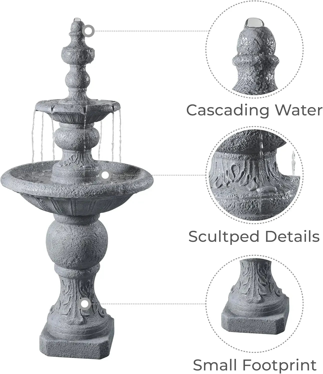 XMSJ Outdoor Two Tier Water Fountain With Icy Stone Texture