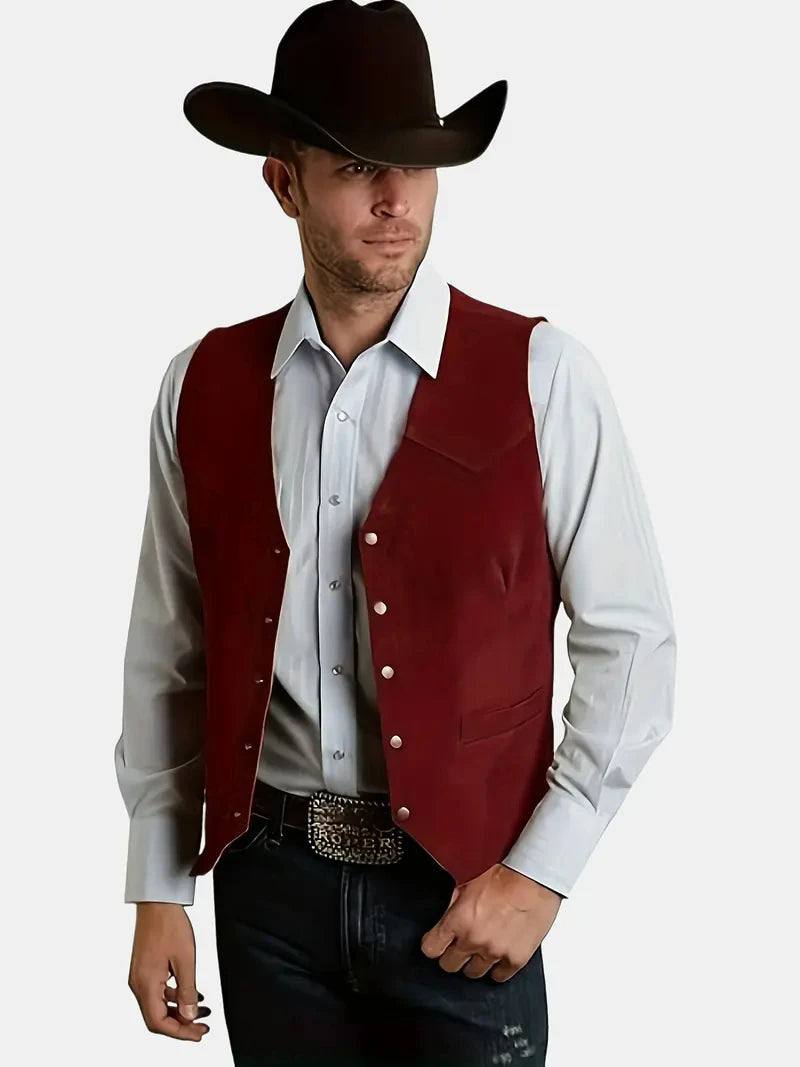 Cheervilla Vintage Suede Leather Men Vest Slim Fit Waistcoat