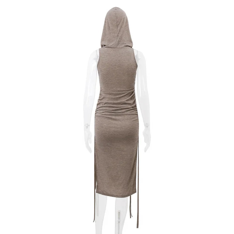 Pleated Drawstring Off Shoulder Hoodie Dress For Women