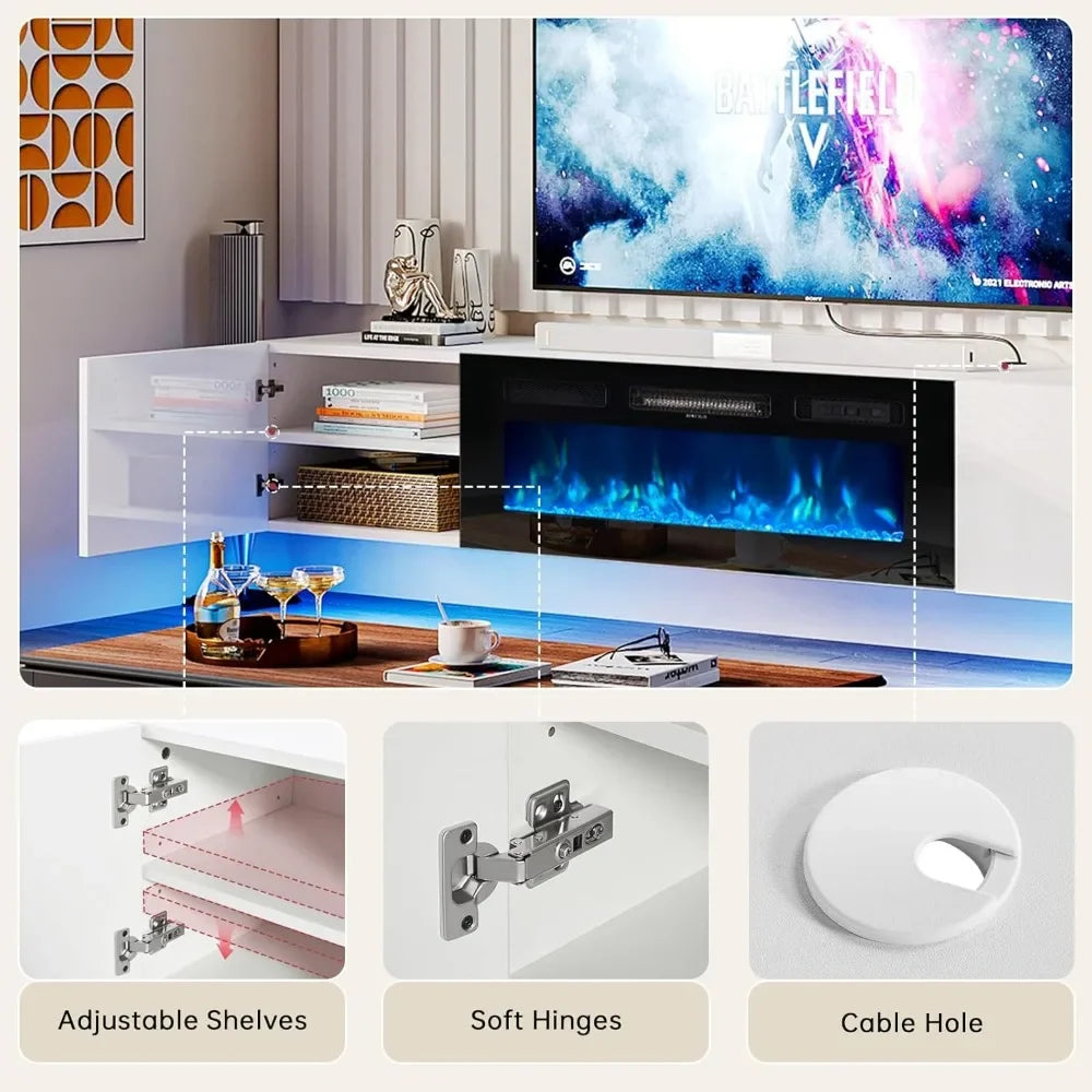 Floating TV Stand With Electric Fireplace Wall Mounted