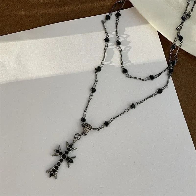 Maxbvyingcn Black Rhinestone Jesus Cross Pendant Necklace