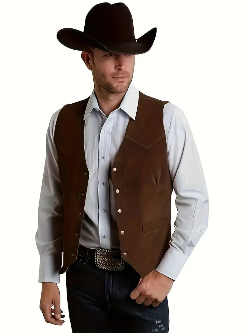Cheervilla Vintage Suede Leather Men Vest Slim Fit Waistcoat