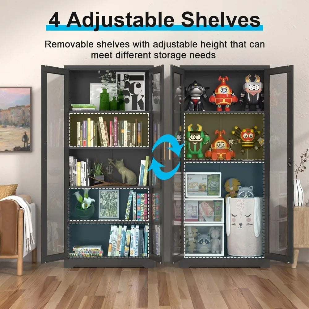 HUANZHUANG Glass Display Cabinet With Lock Curio Doors