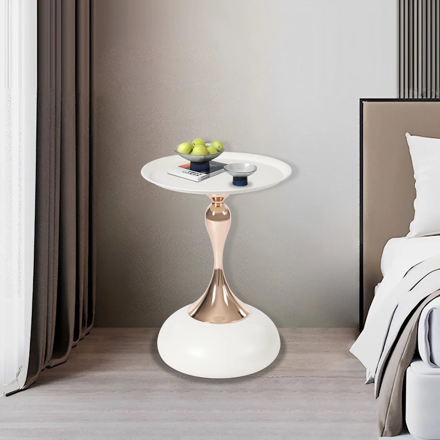 Bymaocar Modern Round Side Table White Metal End Table