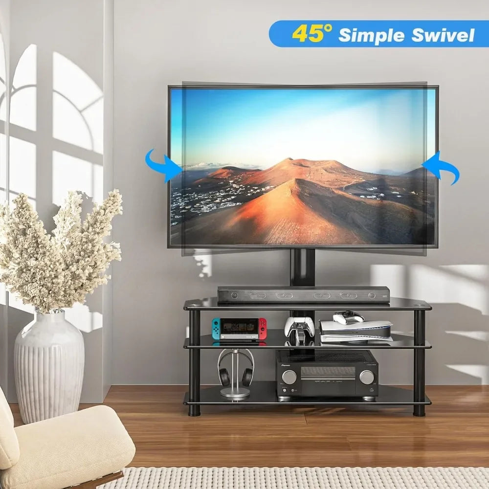 Color Corner Swivel Glass TV Stand Height Adjustable Mount