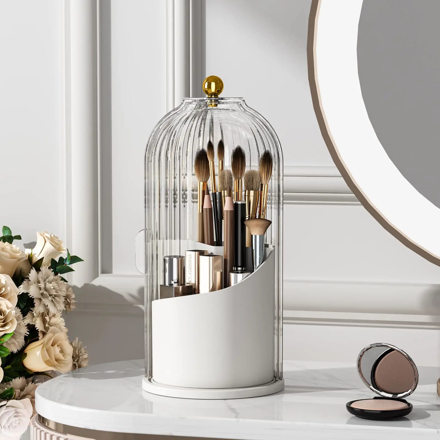 Hign-concerned Rotating Makeup Brush Holder With Lid