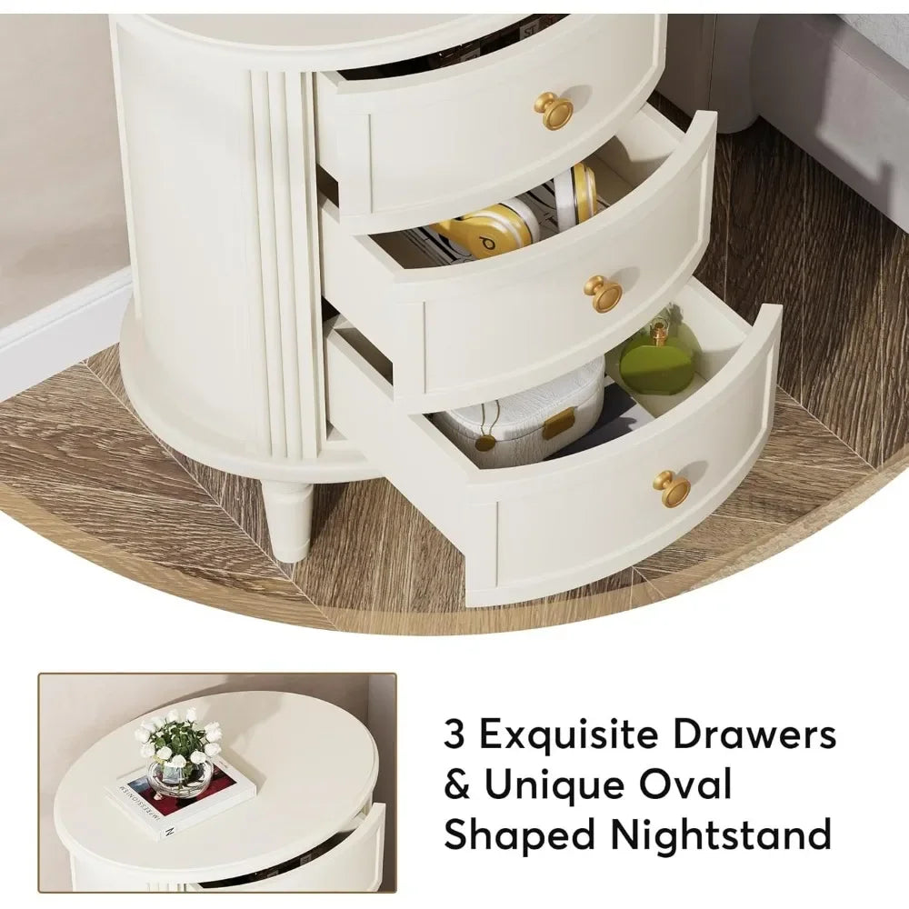 ANGDUO Farmhouse Nightstand With 3 Drawers Bedside Table