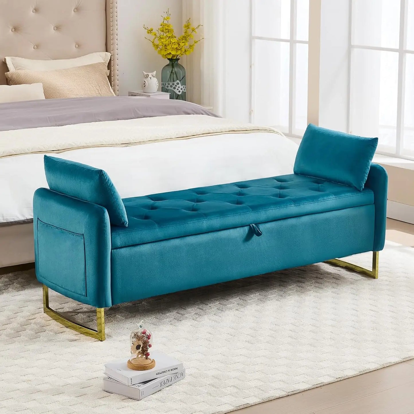 Angduo Velvet Storage Ottoman Bench With Tufted Upholstery
