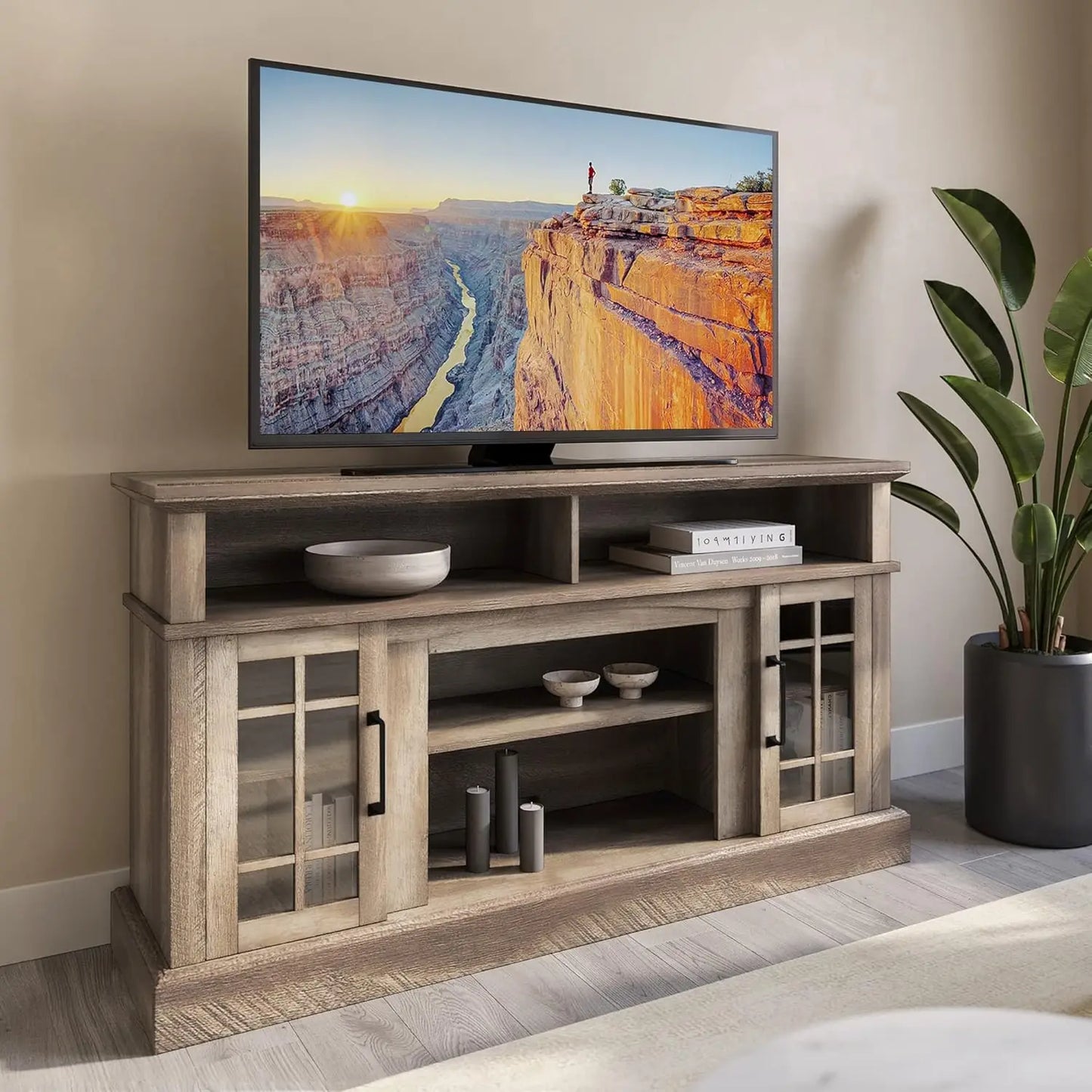 Huanzhuang Rustic TV Stand Entertainment Center With Shelf