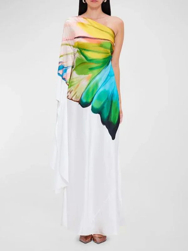 OSHOPLIVECN Floral One Shoulder Maxi Dress For Evening