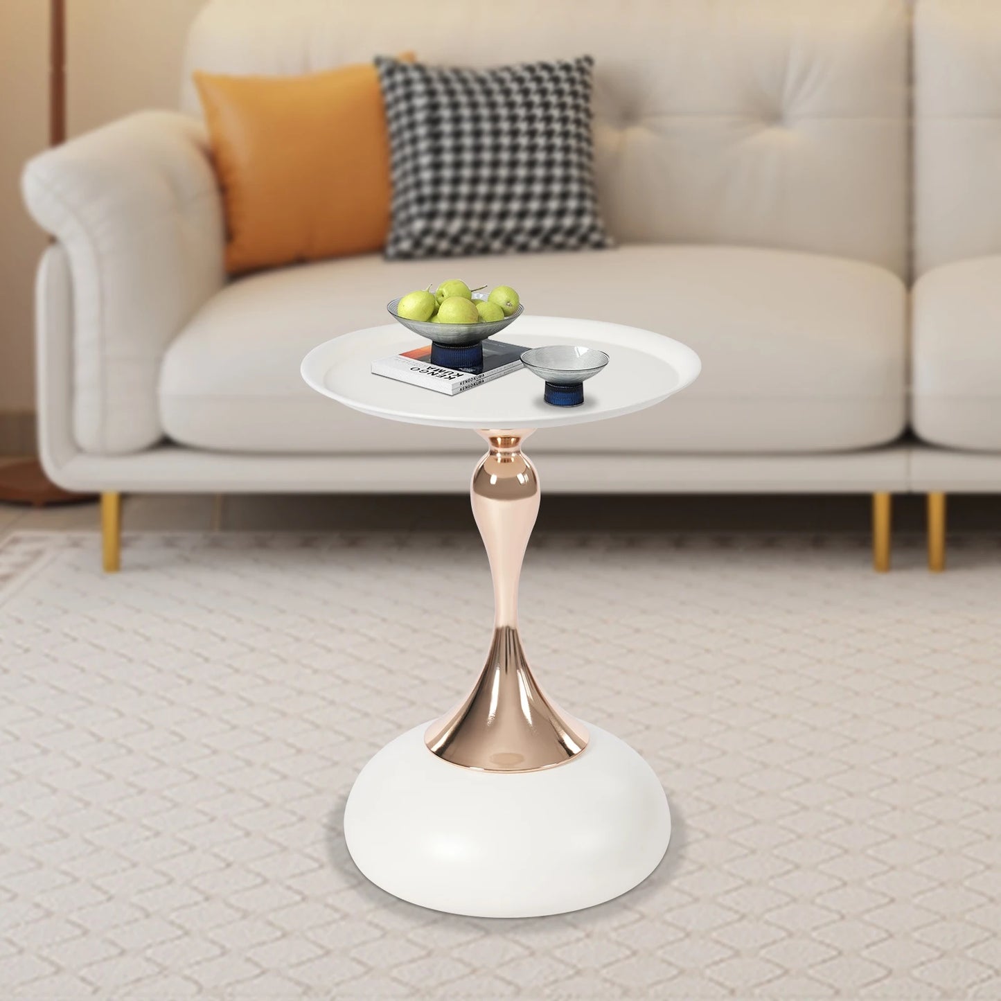 Bymaocar Modern Round Side Table White Metal End Table