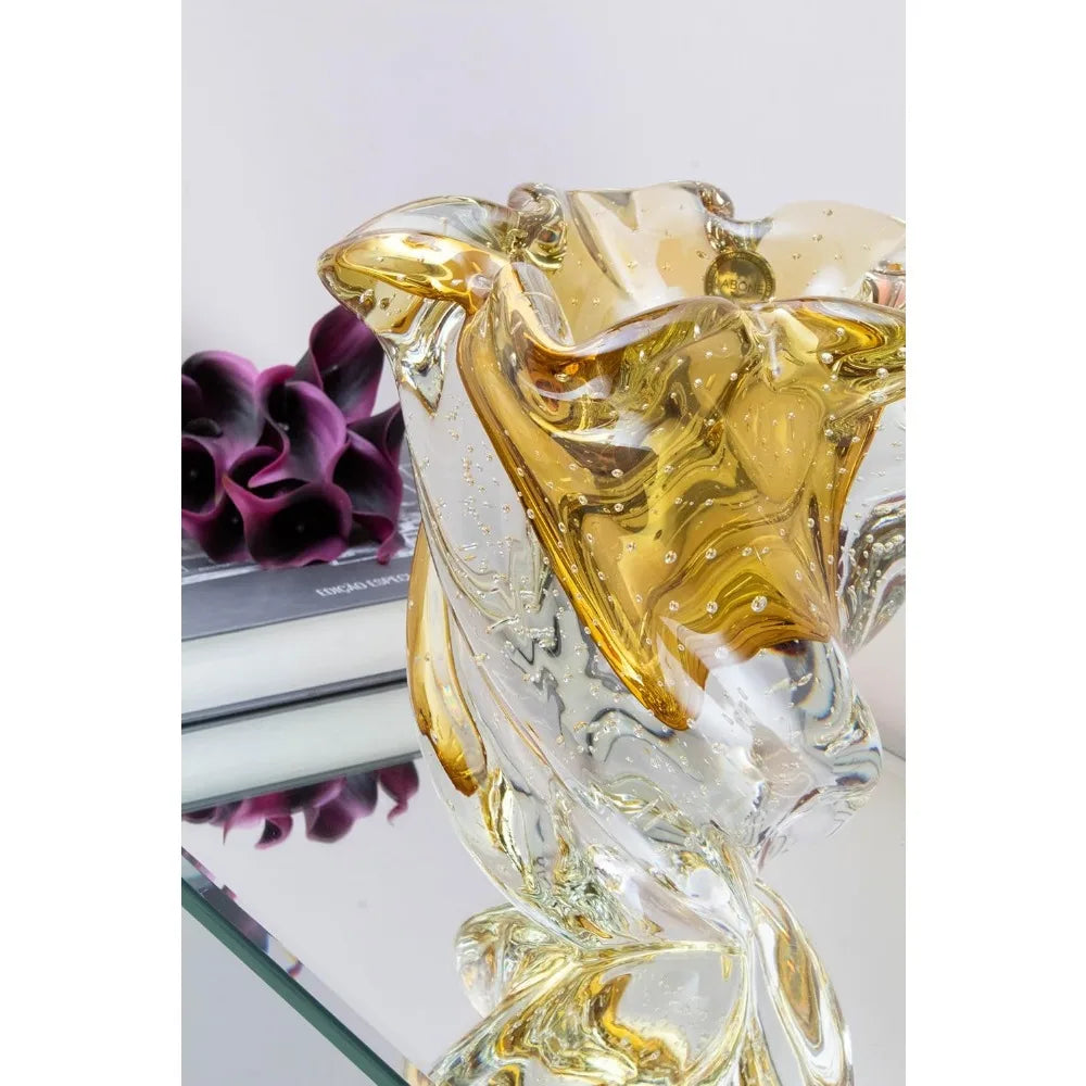 Murano Style Bergamo Hand Blown Glass Vase Luxurious Decor