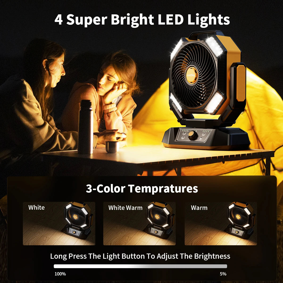 ColdSky 40000mAh Camping Fan Battery Operated Desk Fan