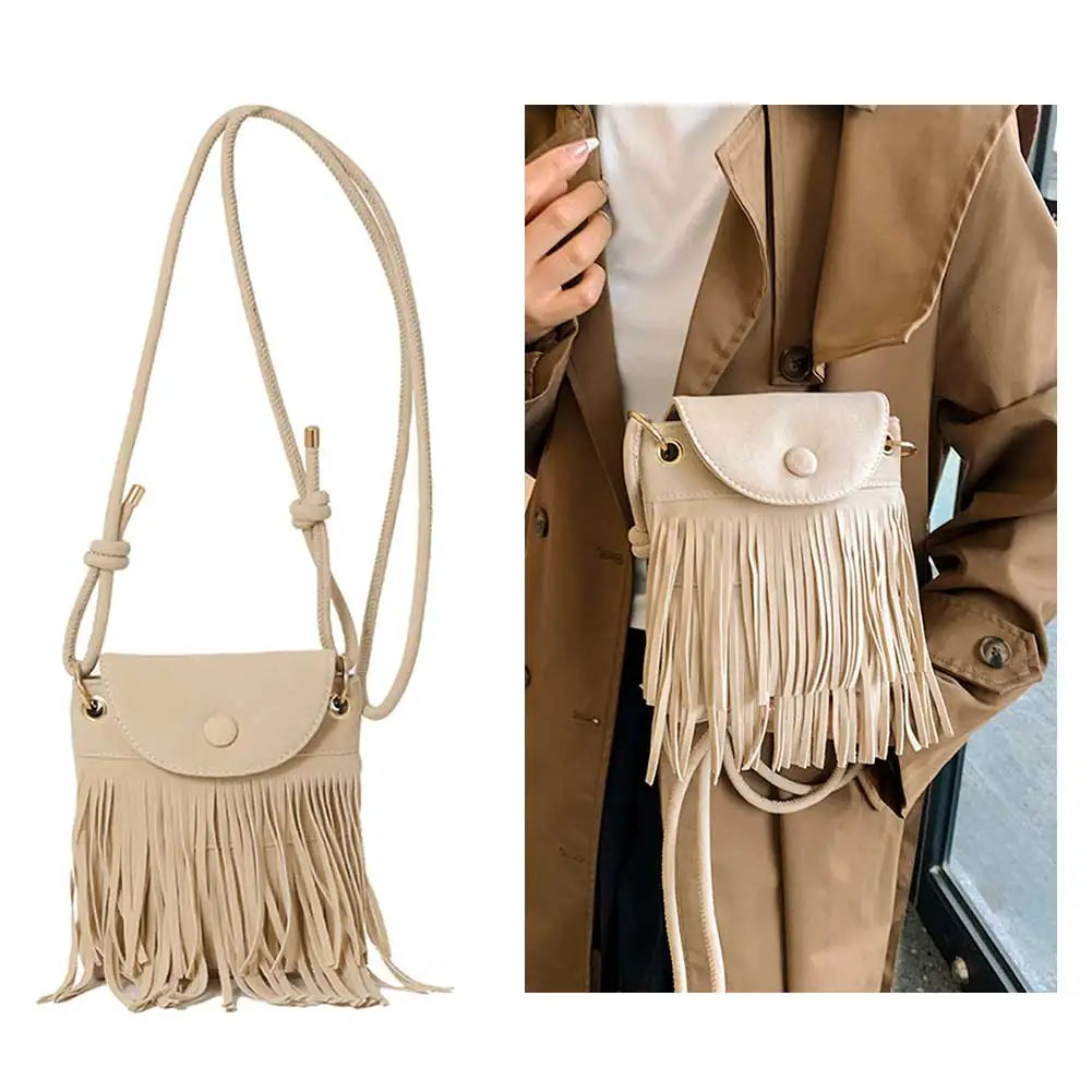 Mojoyce Fringe Design Crossbody Bag Tassel Adjustable Strap