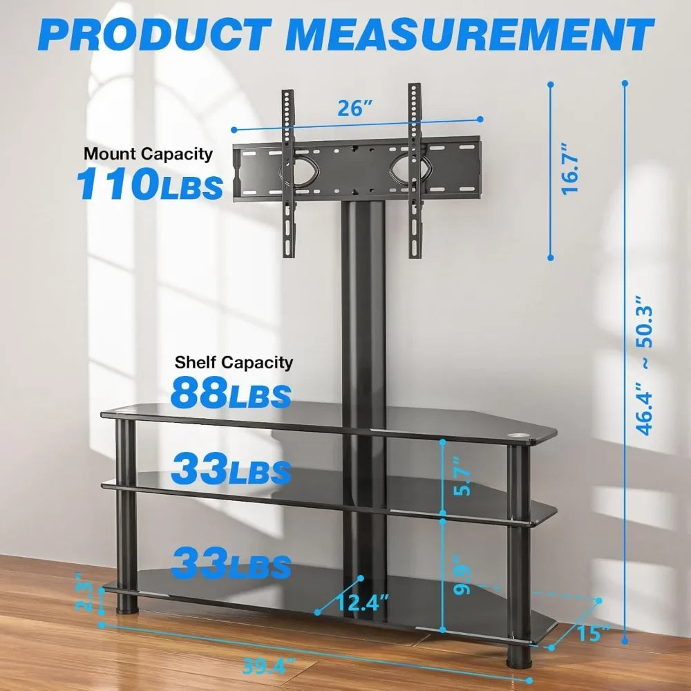 Color Corner Swivel Glass TV Stand Height Adjustable Mount