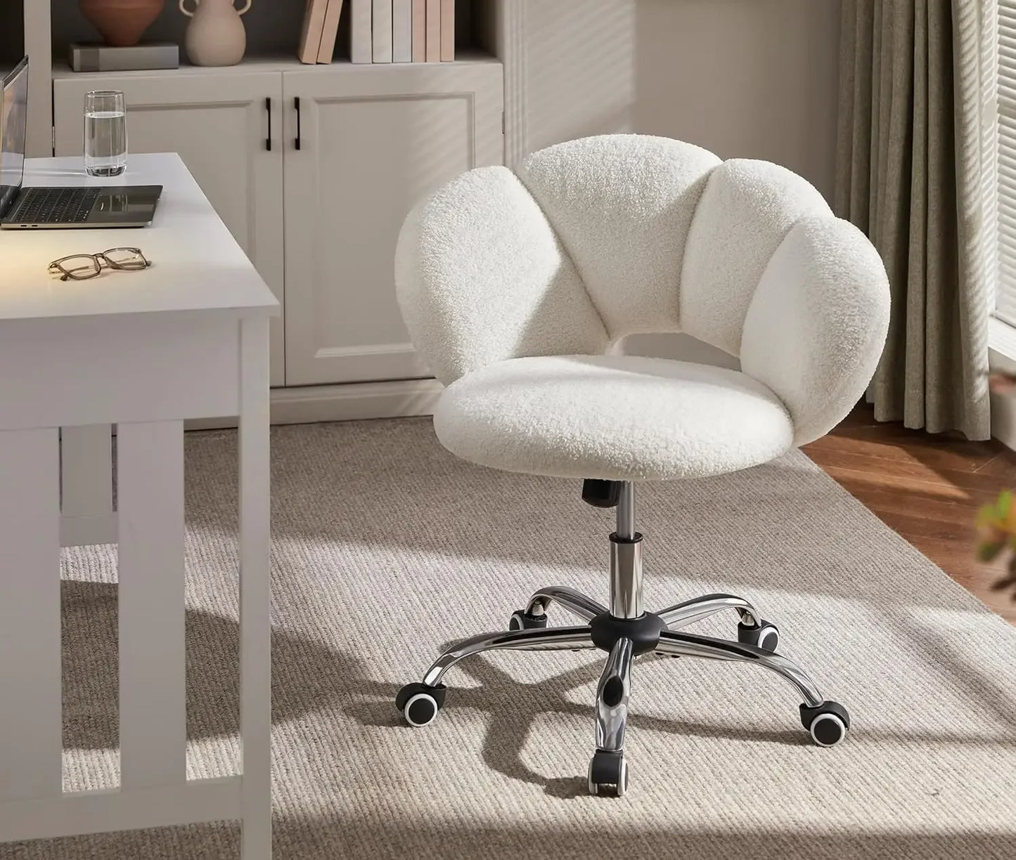 XMSJ Boucle Upholstered Desk Chair Cloud Shaped Wheels
