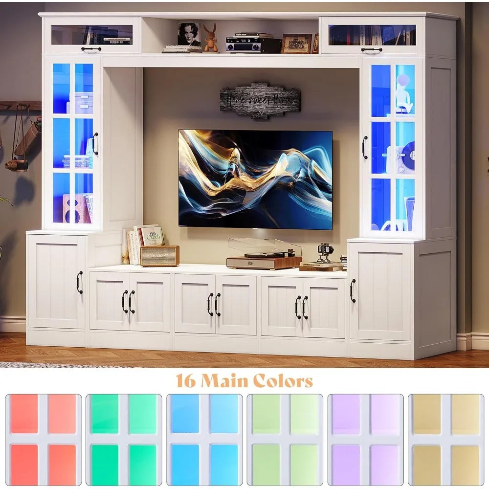 Modern TV Console With LED Lights And Hidden Storage