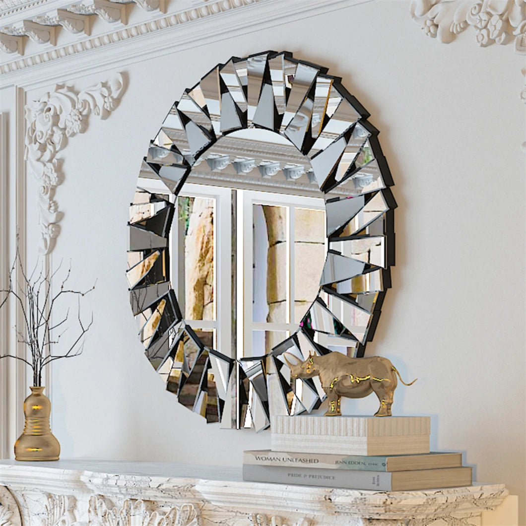 Borwart Round Wall Mirror Beveled Frame Modern Home Decor