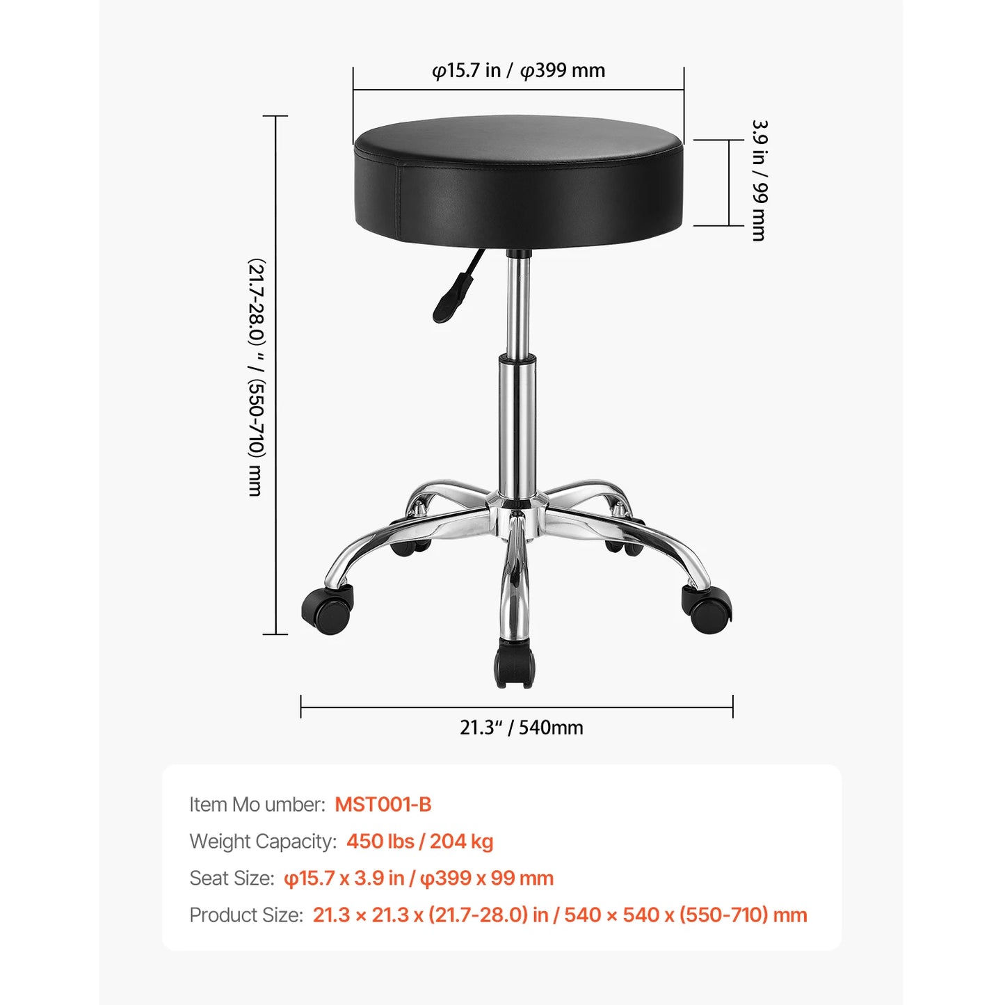 VEVOR Rolling Stool With Wheels For Salon Spa Tattoo Clinic