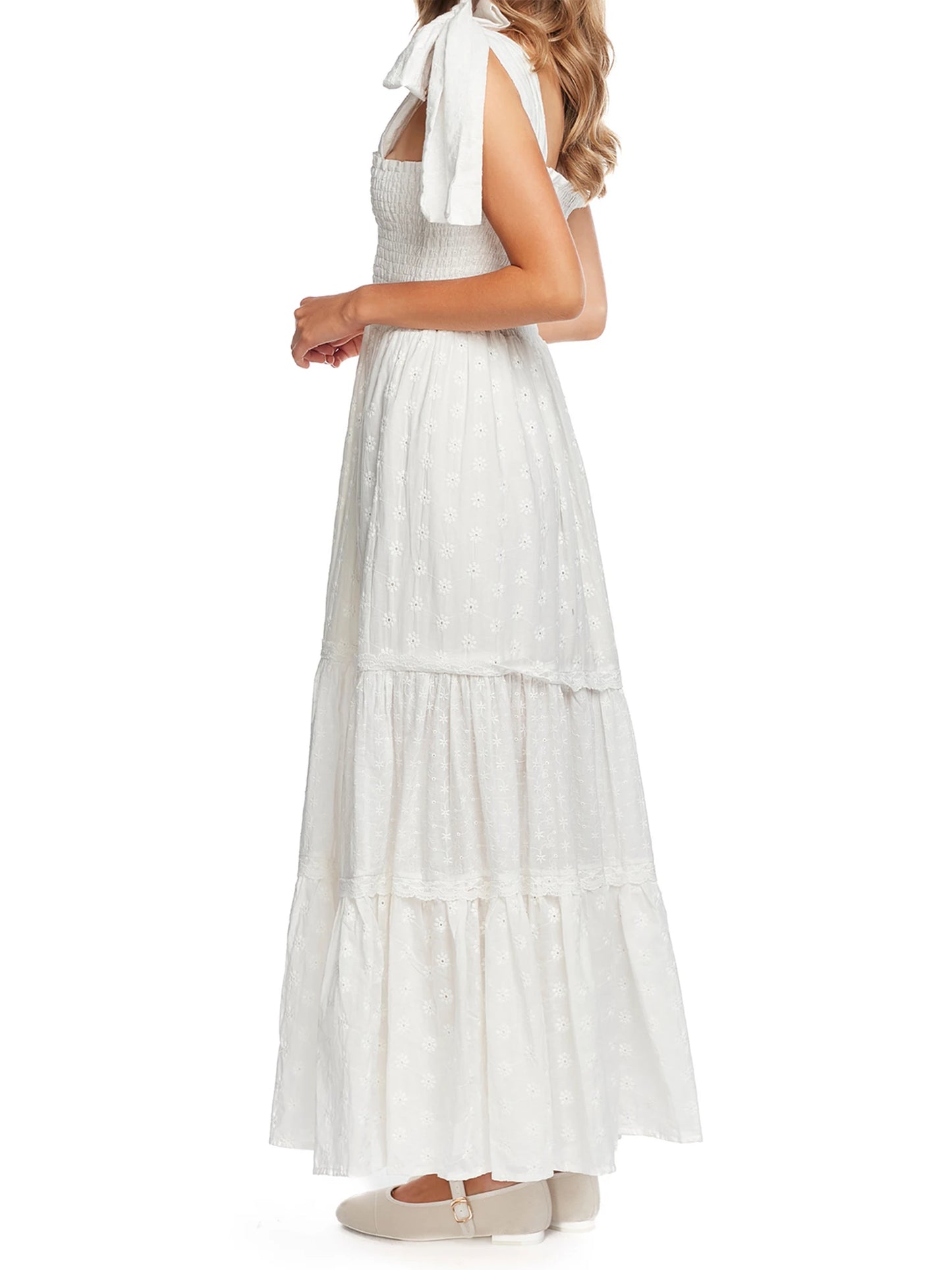 Women's Ruffle Sleeve Maxi Dress With Floral Boho V Neck