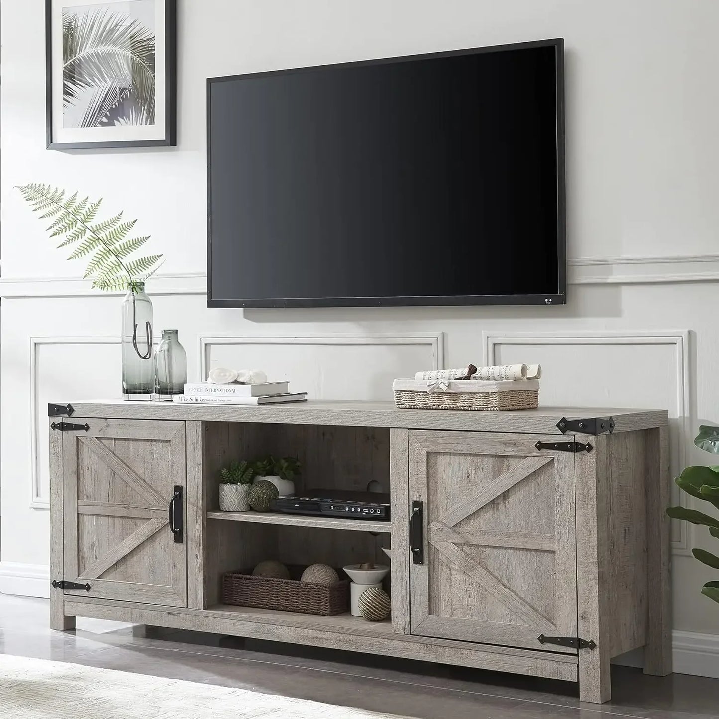 Guangbai Farmhouse TV Stand With Storage Cabinets