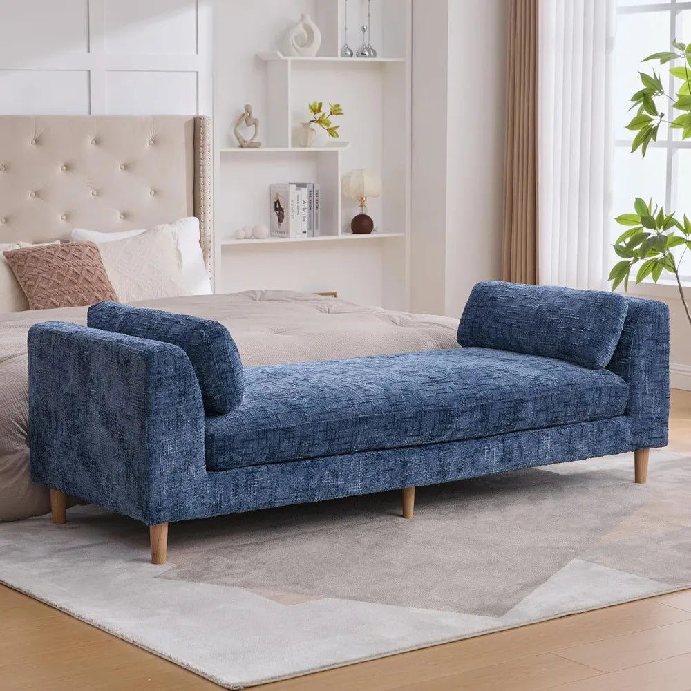 HUANZHUANG Chenille Chaise Bench With Armrests And Pillows