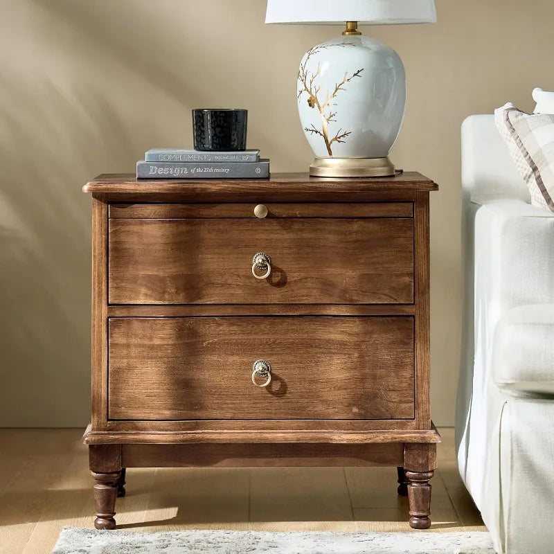 Hignconcerned Solid Wood Nightstand With Two Drawers