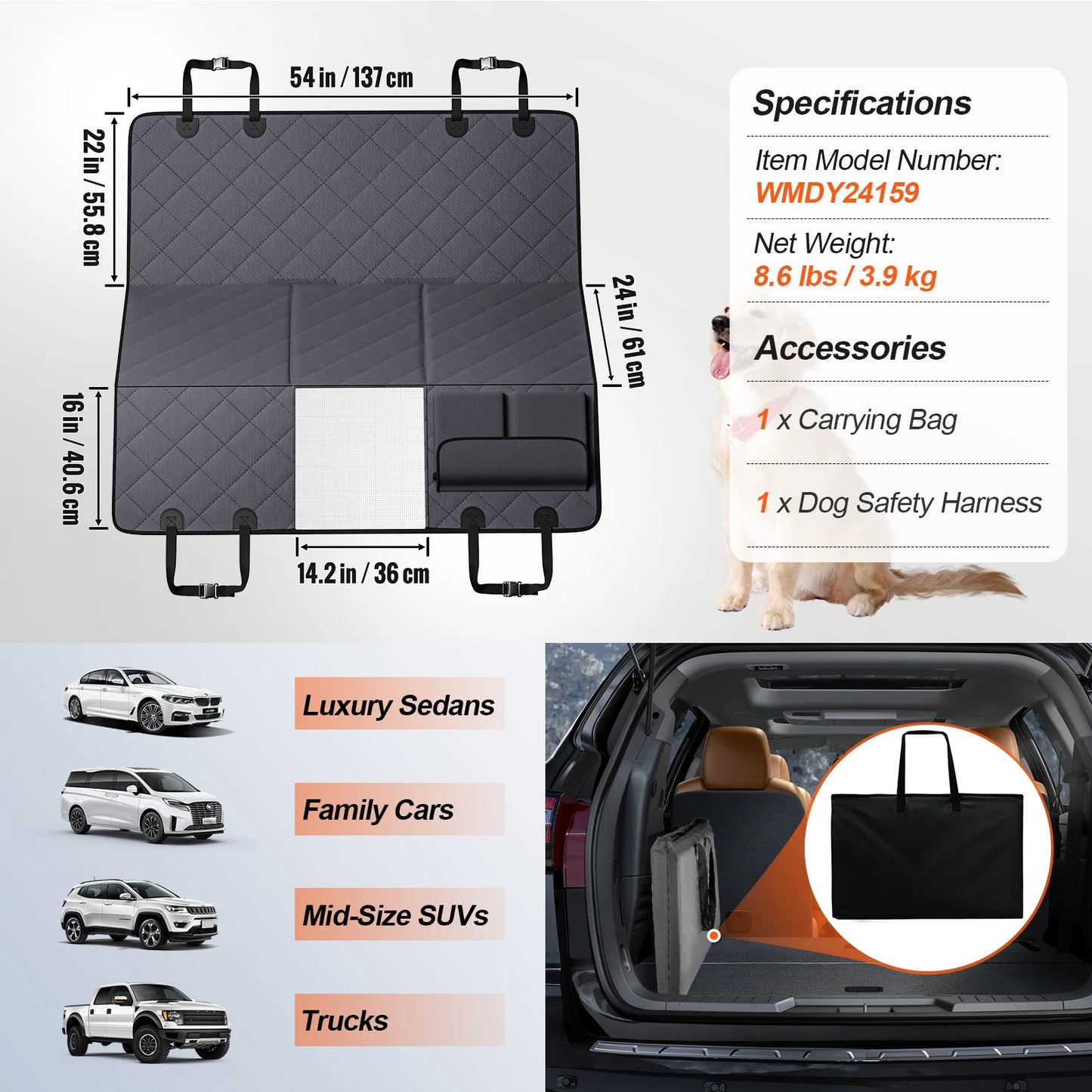 SucceBuy Waterproof Dog Hammock Car Seat Cover for Pets