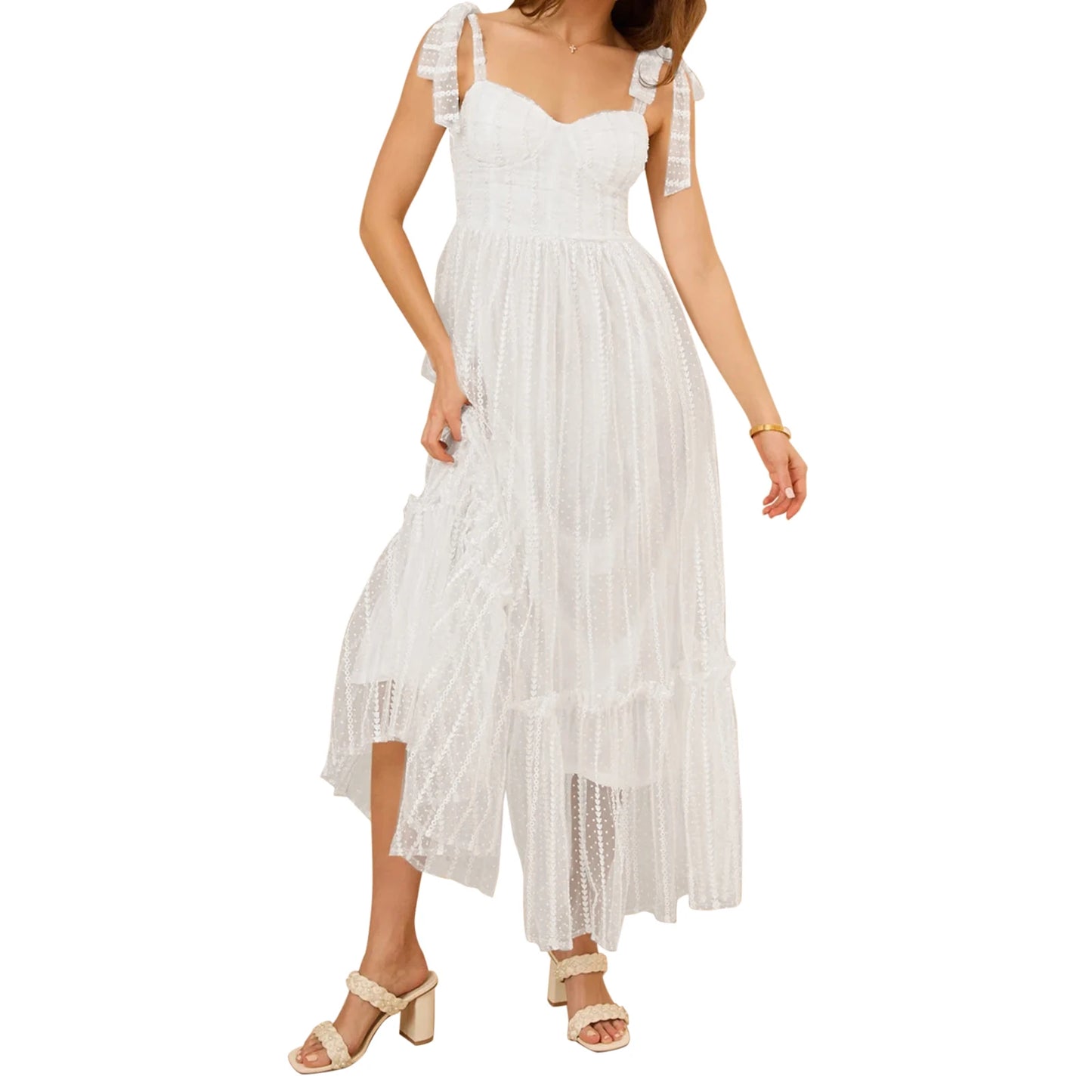 Velvet Floral Lace Sleeveless Dress V Neck Tie Up Straps