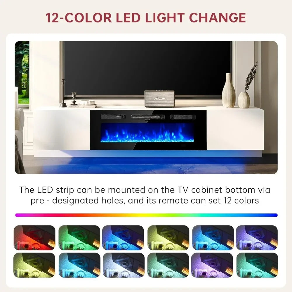 Floating TV Stand With Electric Fireplace Wall Mounted
