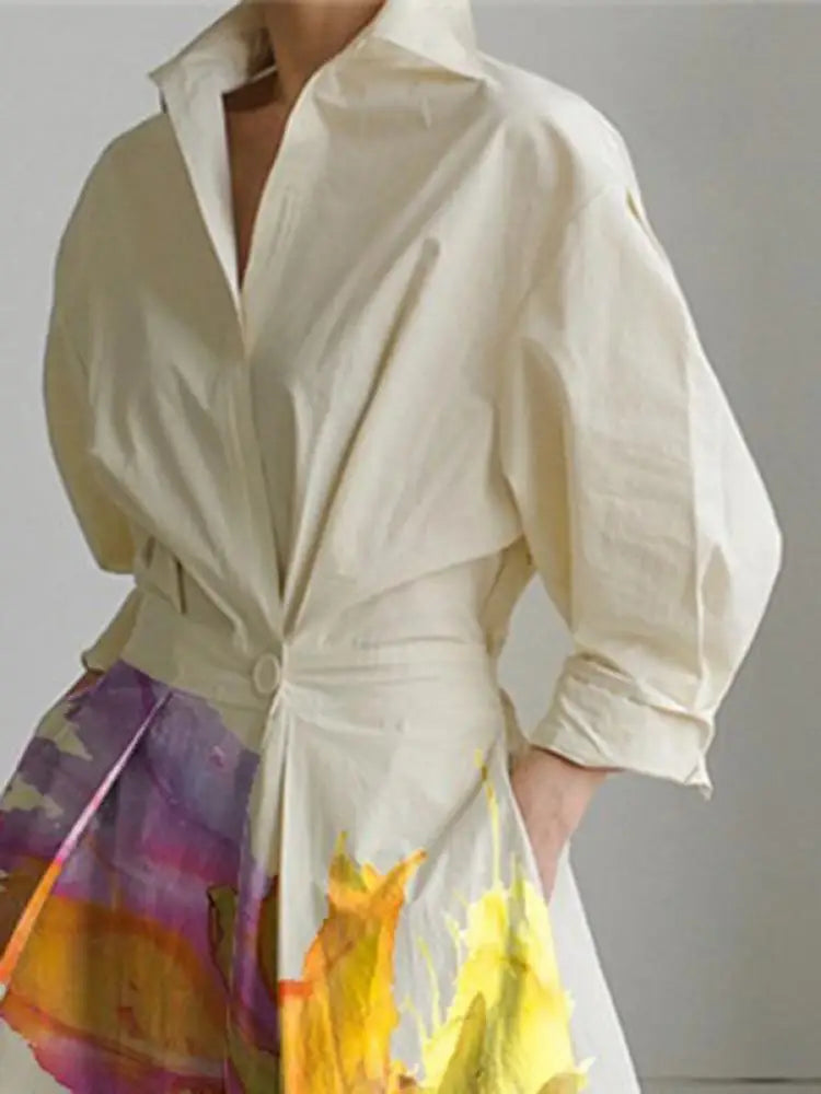 OSHOPLIVECN Floral Lapel Collar A Line Dress Women