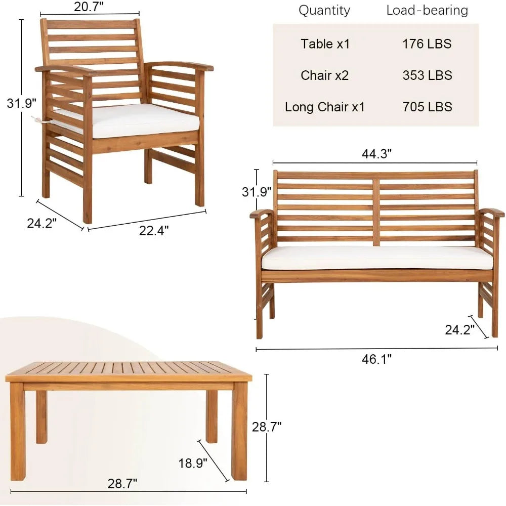 Acacia Outdoor Wood Patio Sofa Set Cushioned Comfort