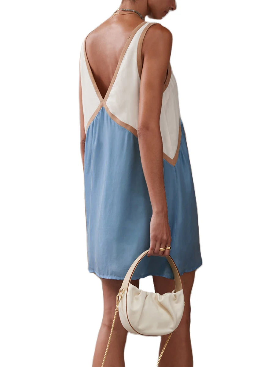 XBTCLXEBCOCN Velvet Sleeveless V Neck Mini Dress For Summer
