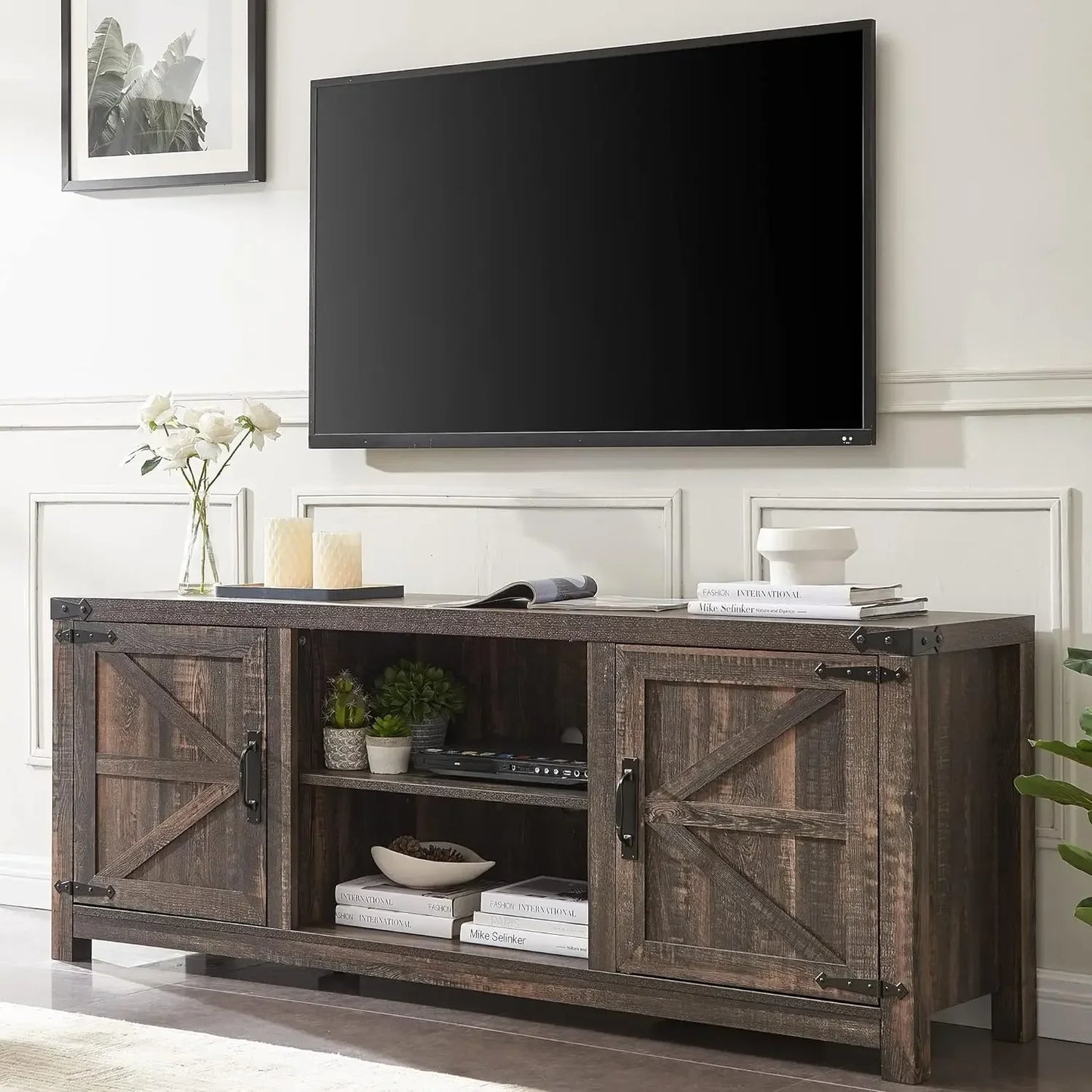 Guangbai Farmhouse TV Stand With Storage Cabinets