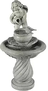 LuxenHome Outdoor Water Fountain Angels LED Garden Light