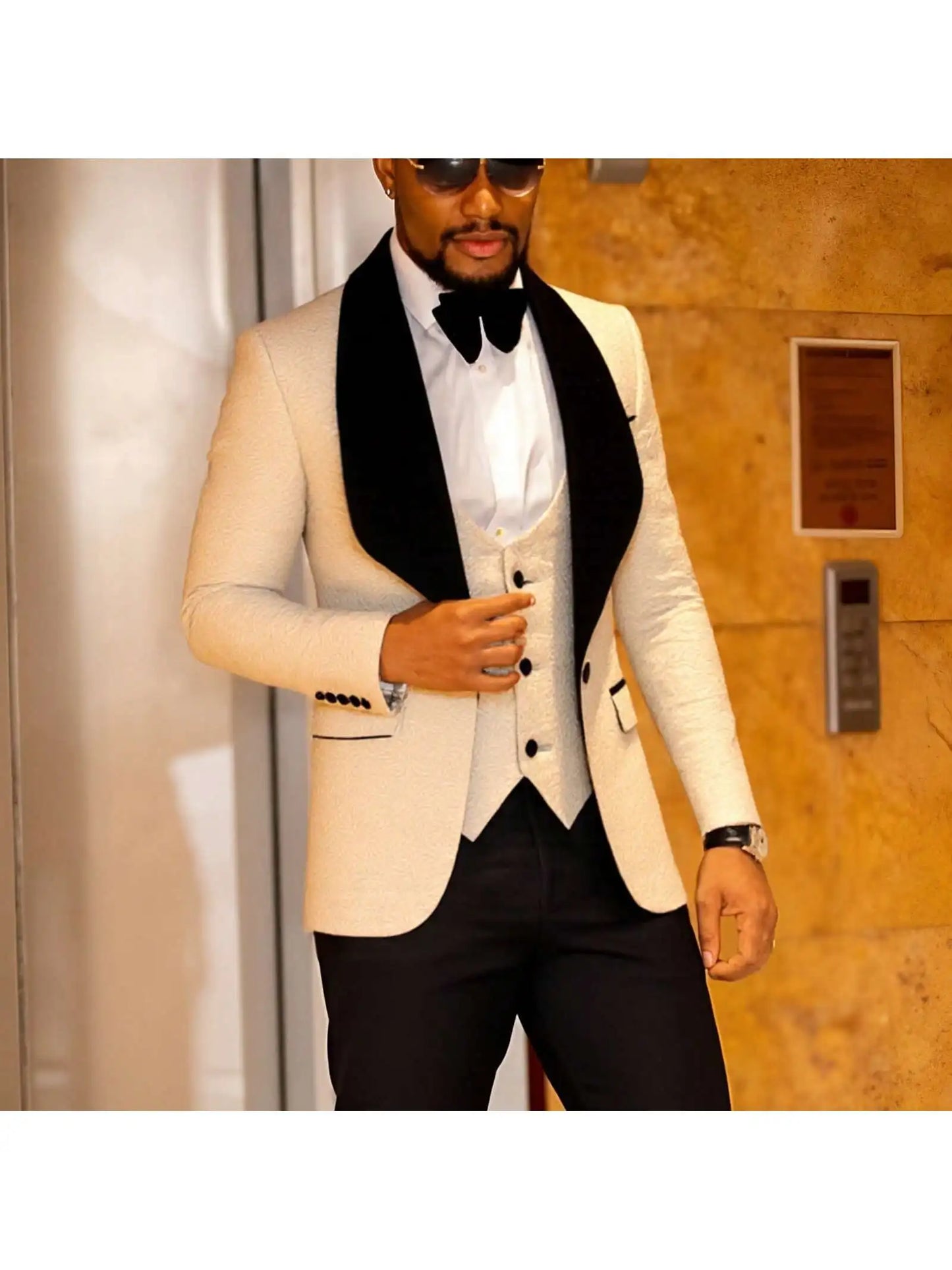 Jiangsu Floral Tuxedo 3 Piece Slim Suit Set For Men