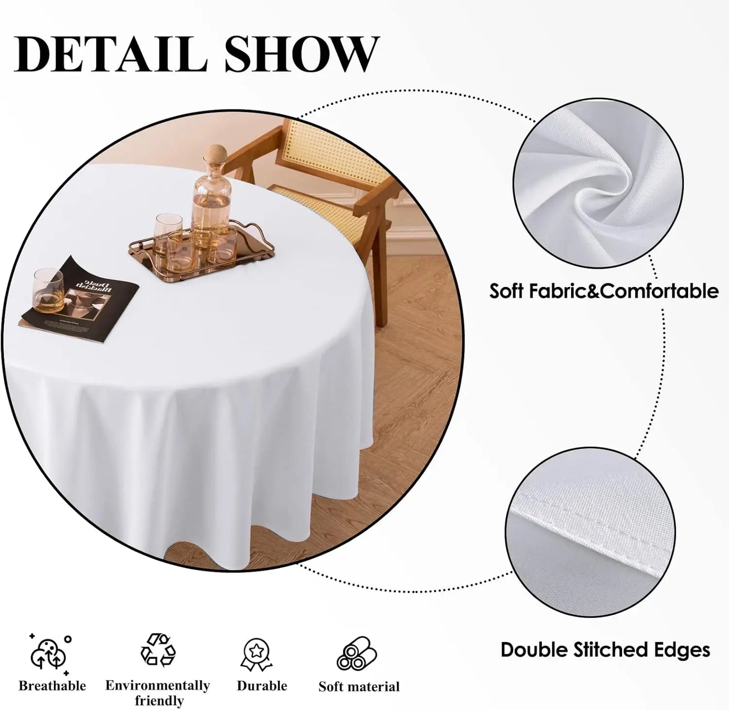 XMSJ Round Tablecloth For Dining Tables Decorative Linen
