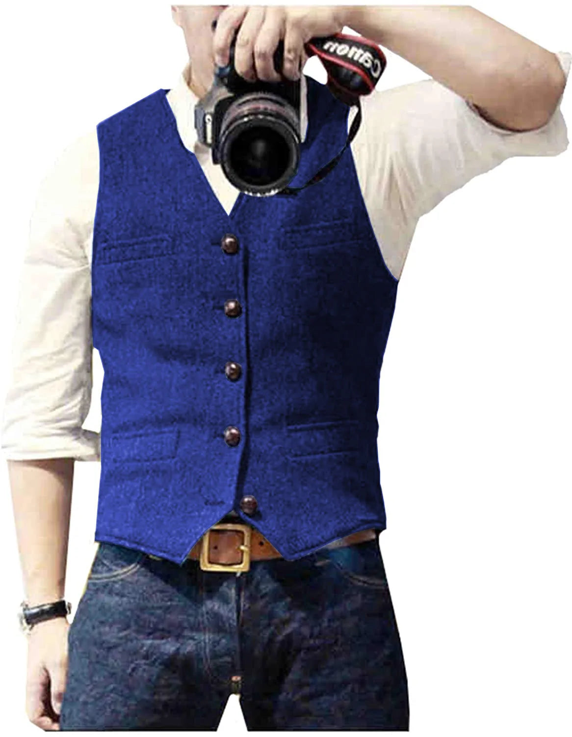 Solovedresscn Mens V Neck Wool Herringbone Vest Slim Fit