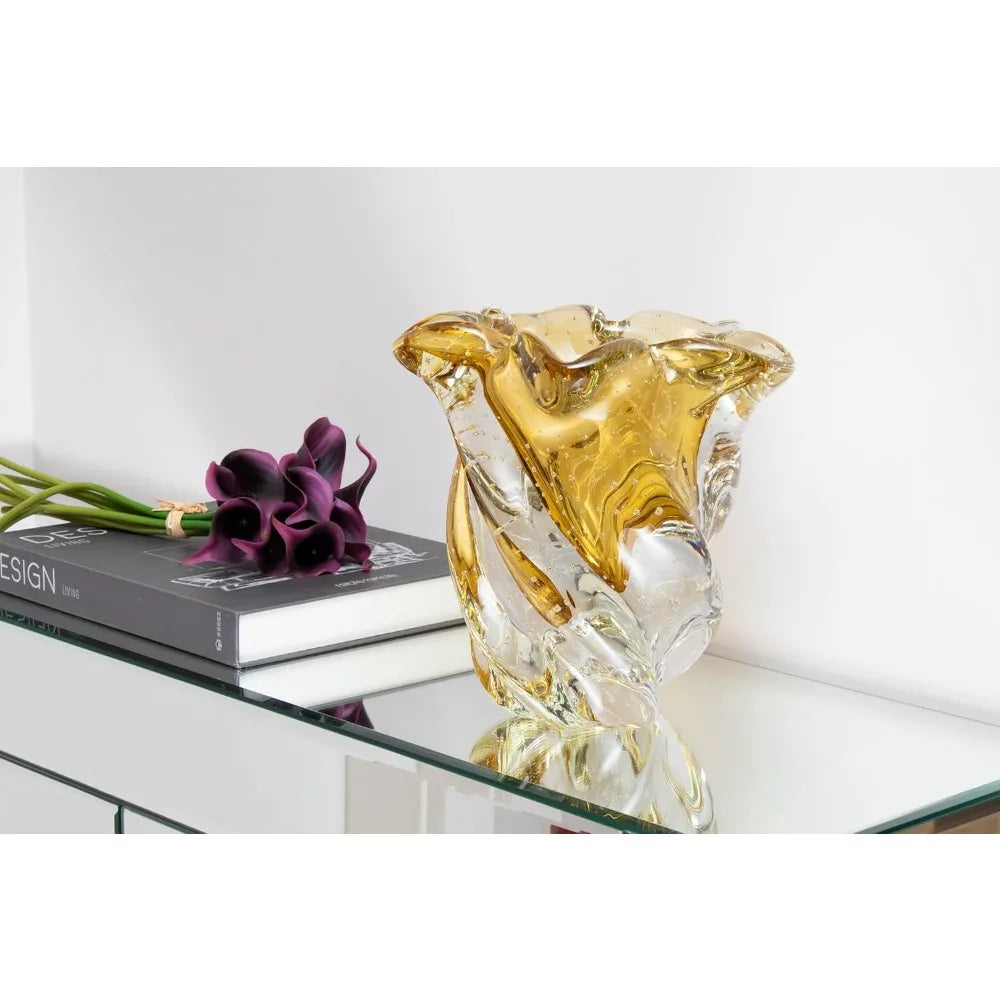 Murano Style Bergamo Hand Blown Glass Vase Luxurious Decor