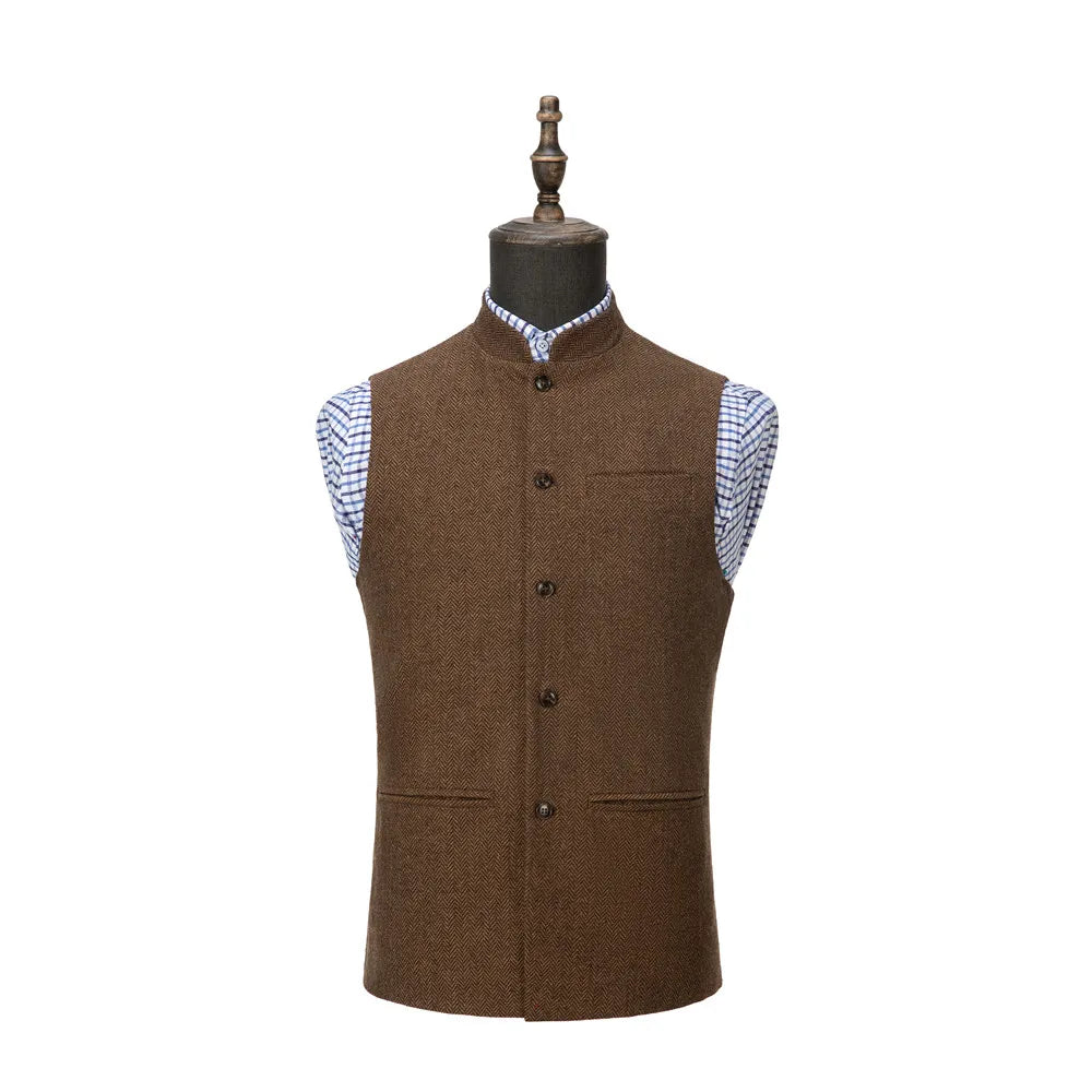 Herringbone Wool Sleeveless Waistcoat Men Slim Fit Wedding