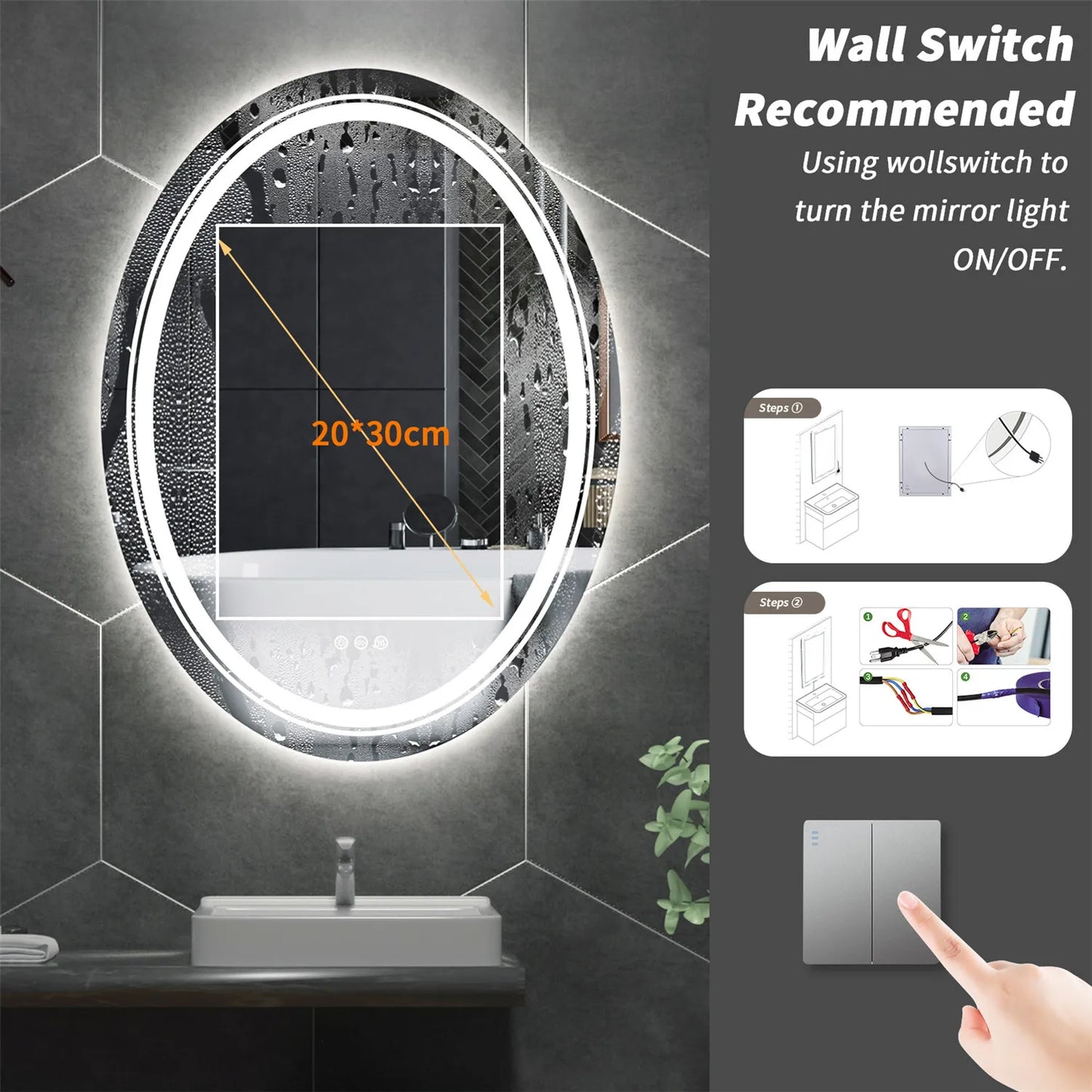 Wisfor Oval LED Vanity Mirror Dimmable Illumination
