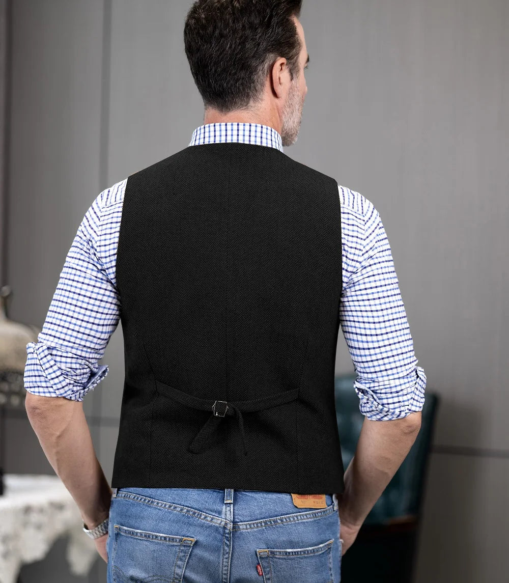 SOLOVEDRESSCN Mens Suit Vest Herringbone Wool Waistcoat